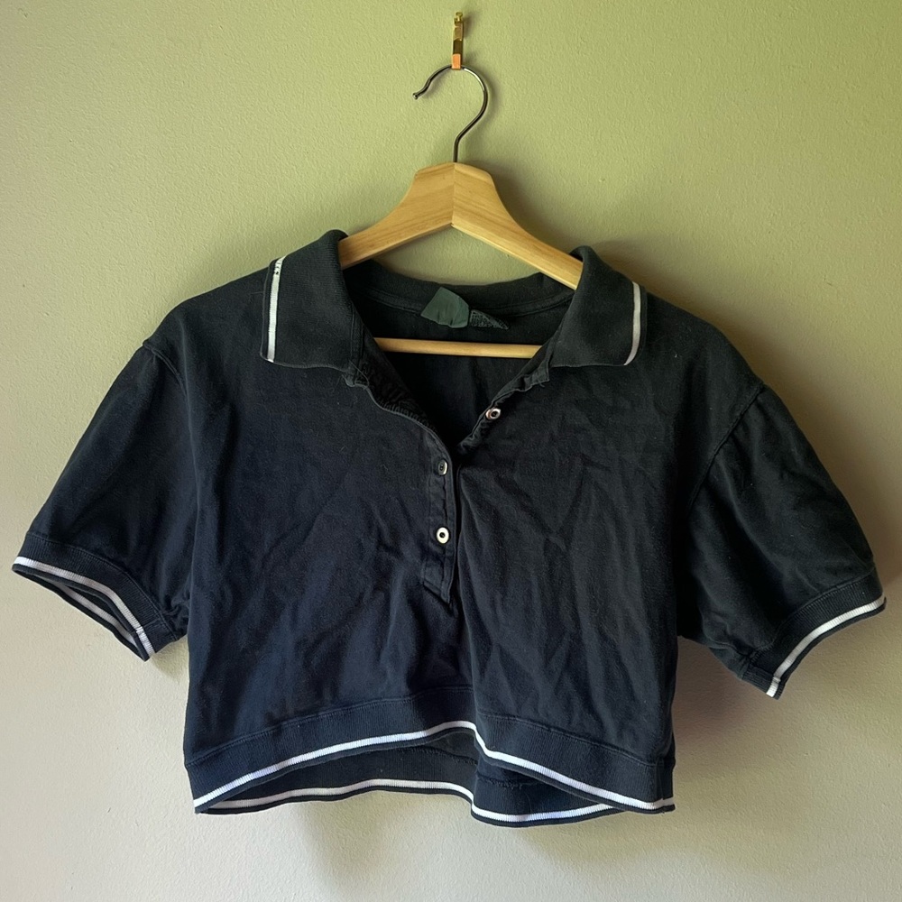 Vintage Lizwear Navy & White Cropped Polo Shirt